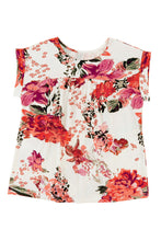 Load image into Gallery viewer, Red Floral Short Sleeve Round Neck Blouse
