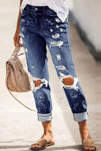 Load image into Gallery viewer, WASHED DENIM PANTS WITH STRAIGHT PIPE HOLES_CWJP0251: LIGHTBLUE / (L) 1
