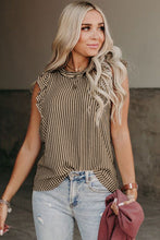 Load image into Gallery viewer, Khaki Striped Crew Neck Ruffled Tank Top
