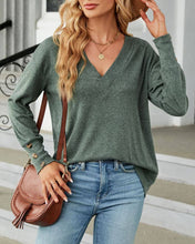 Load image into Gallery viewer, V-neck soft loose fit brushed fleece top blouse
