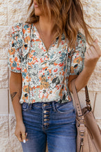 Load image into Gallery viewer, Multicolor Split V Neck Puff Sleeve Flower Print Blouse
