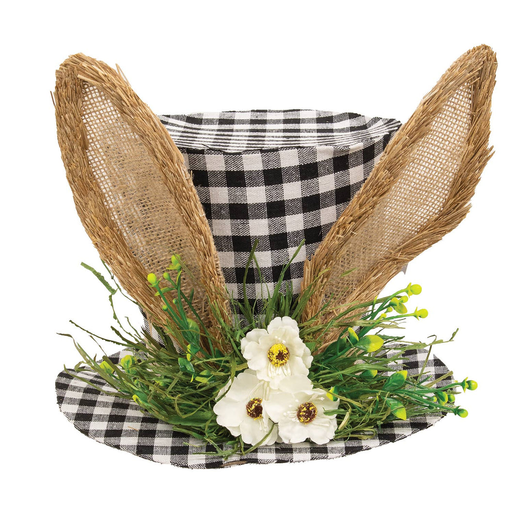 Gingham Bunny Fabric Top Hat w/Floral