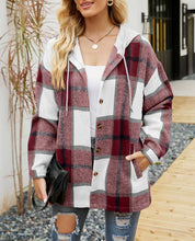 Load image into Gallery viewer, Plaid Pockets Hooded Loose-Fitting Shirt Jacket

