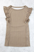 Load image into Gallery viewer, Khaki Striped Crew Neck Ruffled Tank Top
