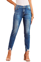 Load image into Gallery viewer, Blue Raw Hem Ankle-length Skinny Jeans
