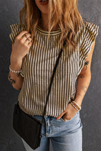 Load image into Gallery viewer, Khaki Striped Crew Neck Ruffled Tank Top
