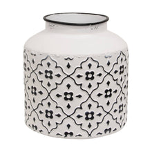 Load image into Gallery viewer, Black &amp; White Vintage Patterned Metal Vase, Short
