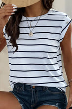 Load image into Gallery viewer, WOMEN SLEEVELESS STRIPED T SHIRT_CWTSTSL0024: COFFEE / (XL) 1
