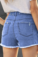 Load image into Gallery viewer, Sky Blue Gypsy Mid-rise Distressed Denim Shorts
