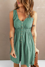 Load image into Gallery viewer, Green Buttons Sleeveless High Waist Mini Dress
