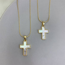 Load image into Gallery viewer, Gold Mother Of Pearl Cross Pendant Necklace in Solid Copper
