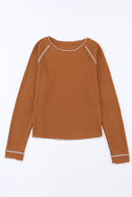 Load image into Gallery viewer, Brown Textured Round Neck Long Sleeve Top
