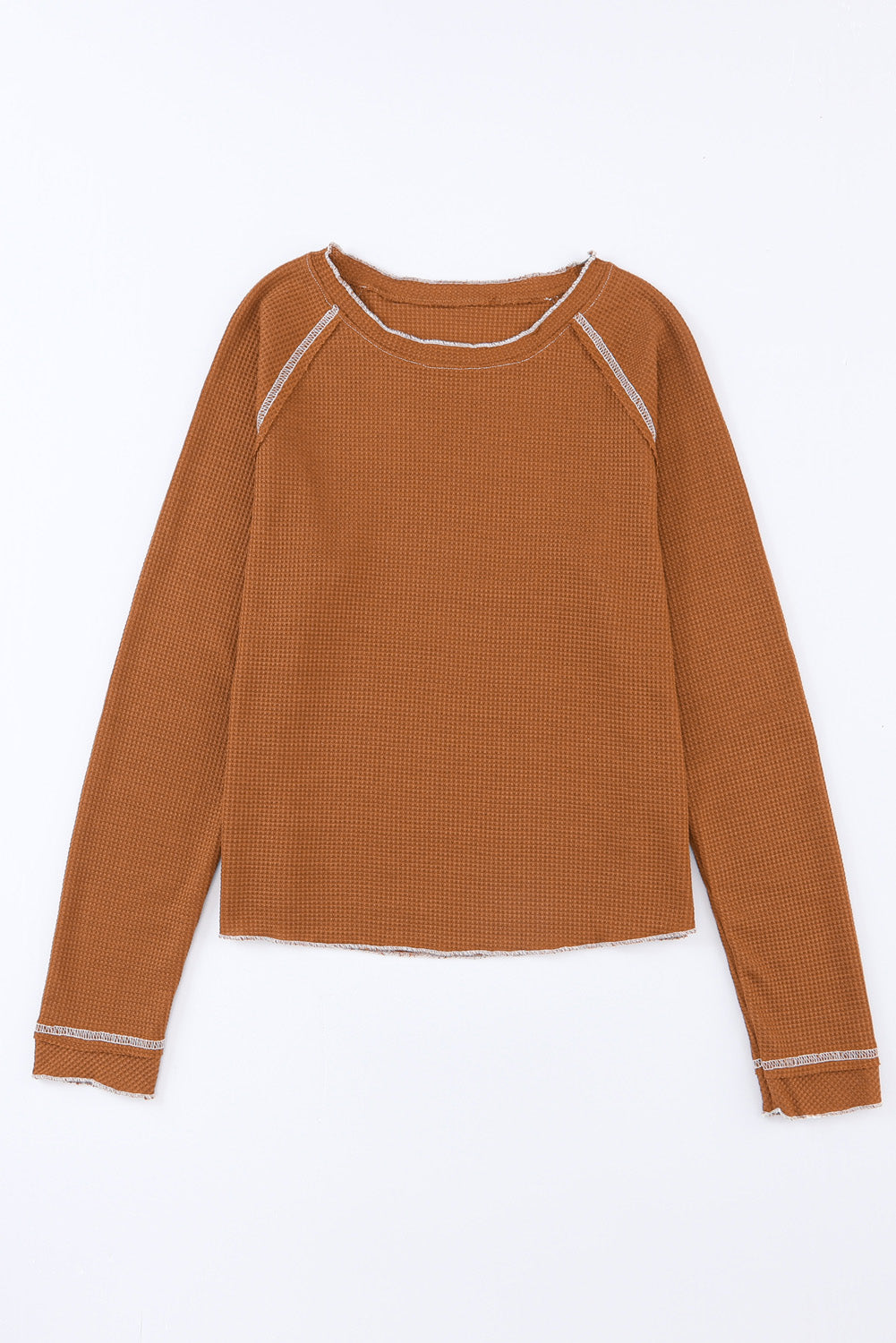 Brown Textured Round Neck Long Sleeve Top – Countryside