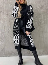 Load image into Gallery viewer, V-neck lengthened vintage geometric knit coat
