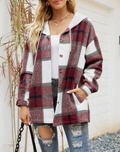 Load image into Gallery viewer, Plaid Pockets Hooded Loose-Fitting Shirt Jacket
