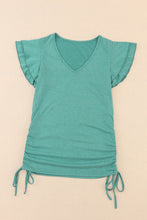 Load image into Gallery viewer, Gray Ruffle Short Sleeves V Neck Drawstring Top
