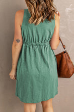 Load image into Gallery viewer, Green Buttons Sleeveless High Waist Mini Dress
