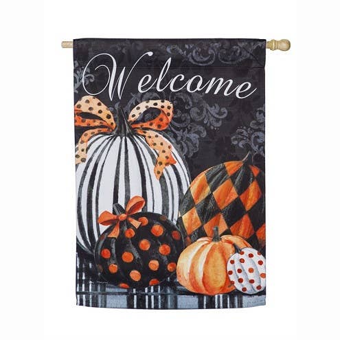 Elegant Pattern Pumpkins House Suede Flag