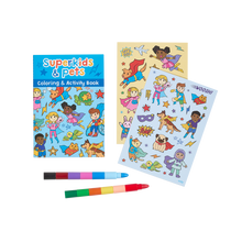 Load image into Gallery viewer, Mini Traveler Coloring &amp; Activity Kit - Superkids &amp; Pets
