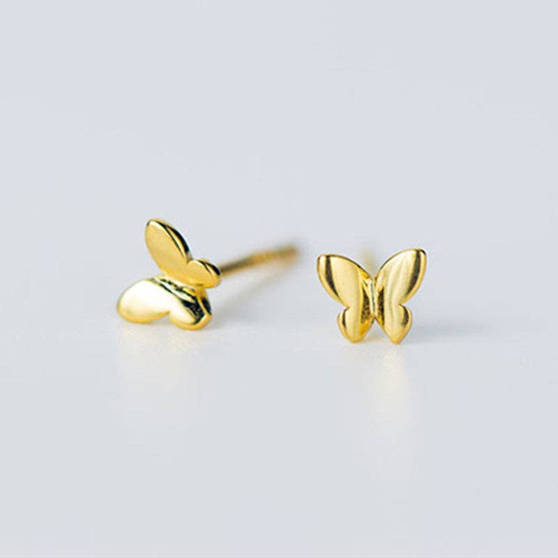 Tiny Butterfly Stud Earrings in 925 Sterling Silver: Gold