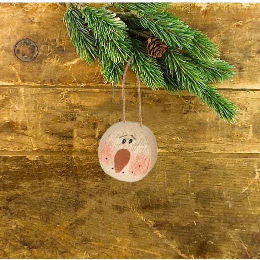 Tiny Tea-Dyed Snowman Head Ornament