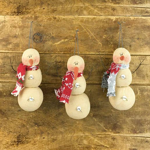 Snowman Body Ornament with Knitted Scarf