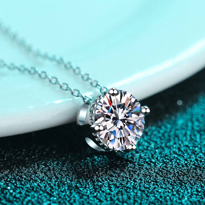 Four-Prong Moissanite Charm Necklace in 925 Sterling Silver