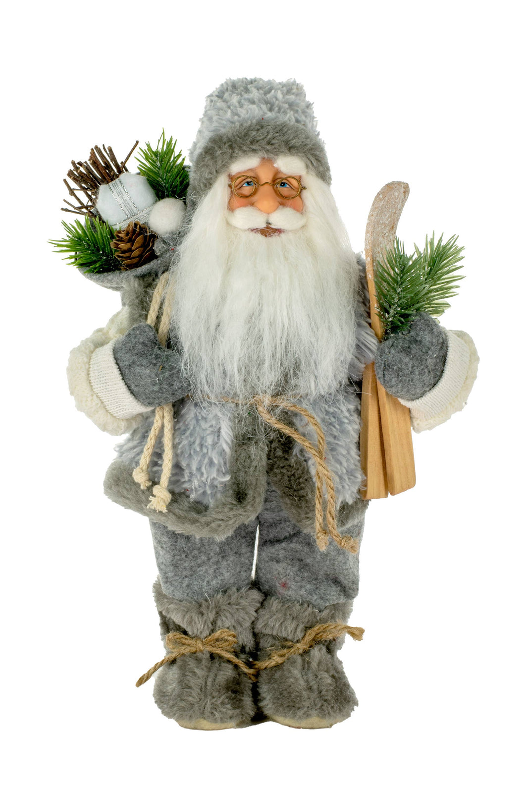 12'' Grey Fabric Winter Santa Claus with Skiis