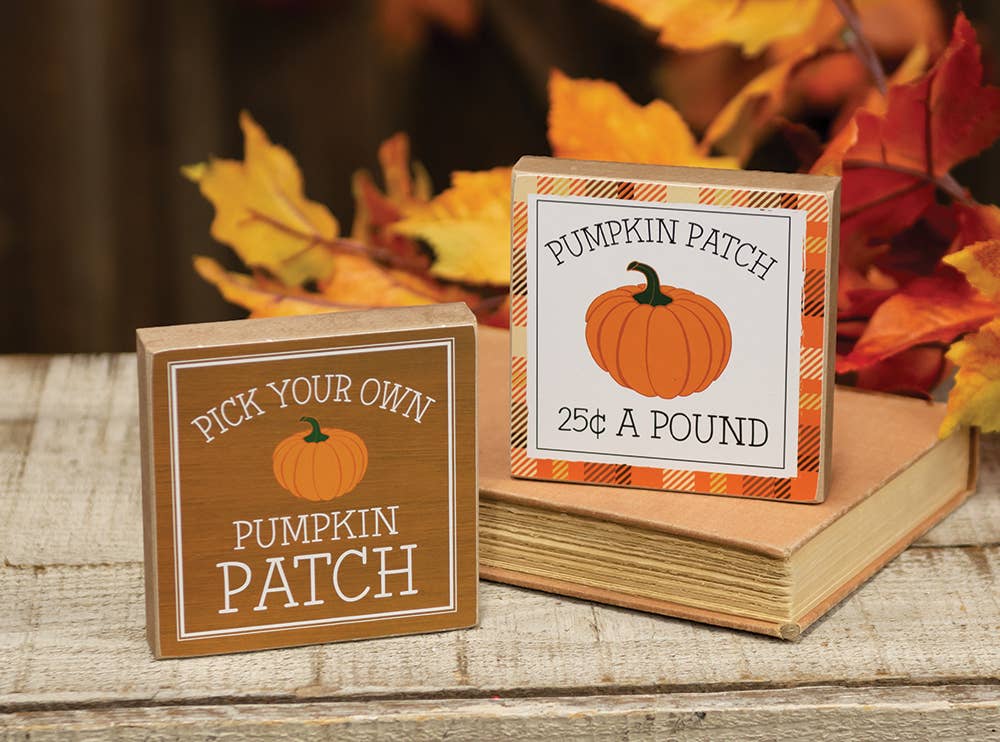 Pick Your Own Pumpkin Patch Square Block, 2 Assorted