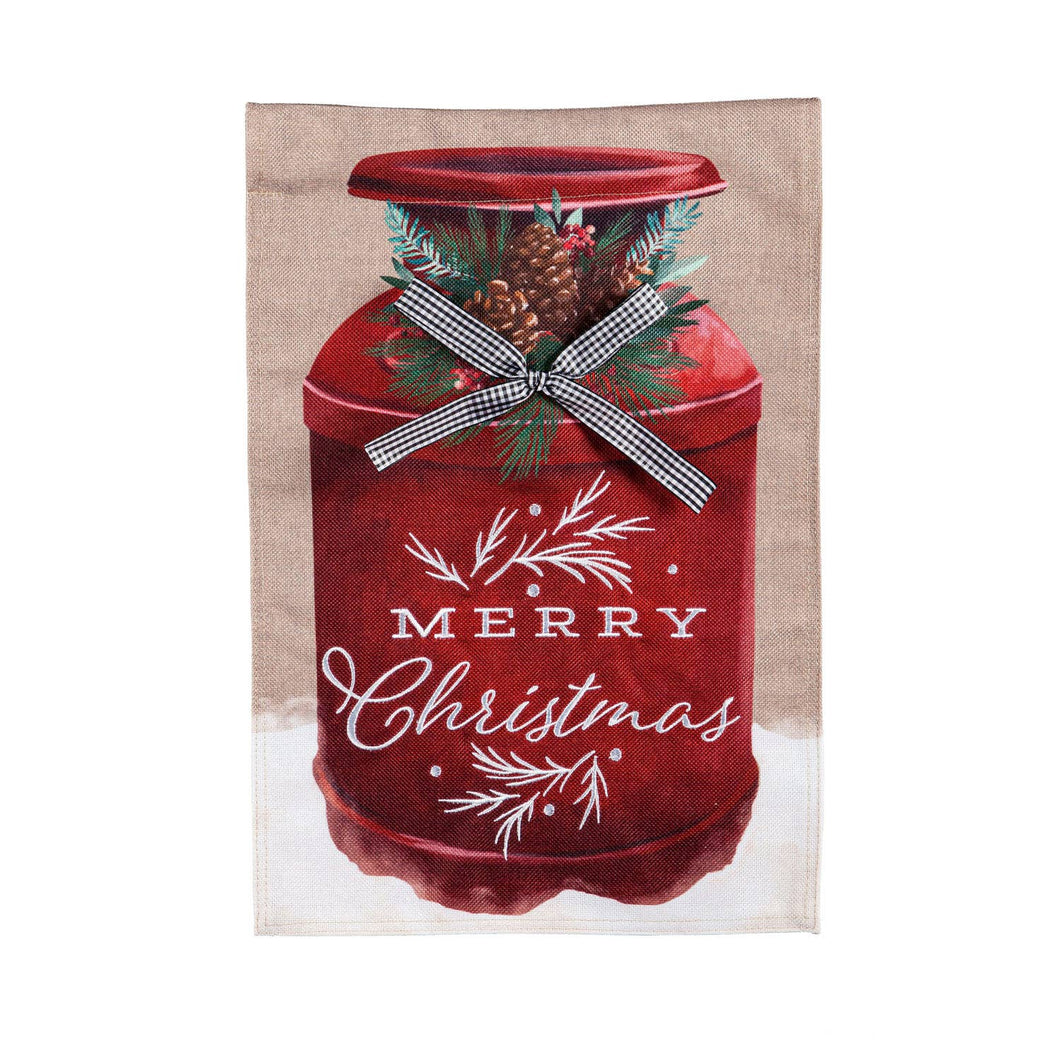 Merry Christmas Milk Can Garden Burlap Flag