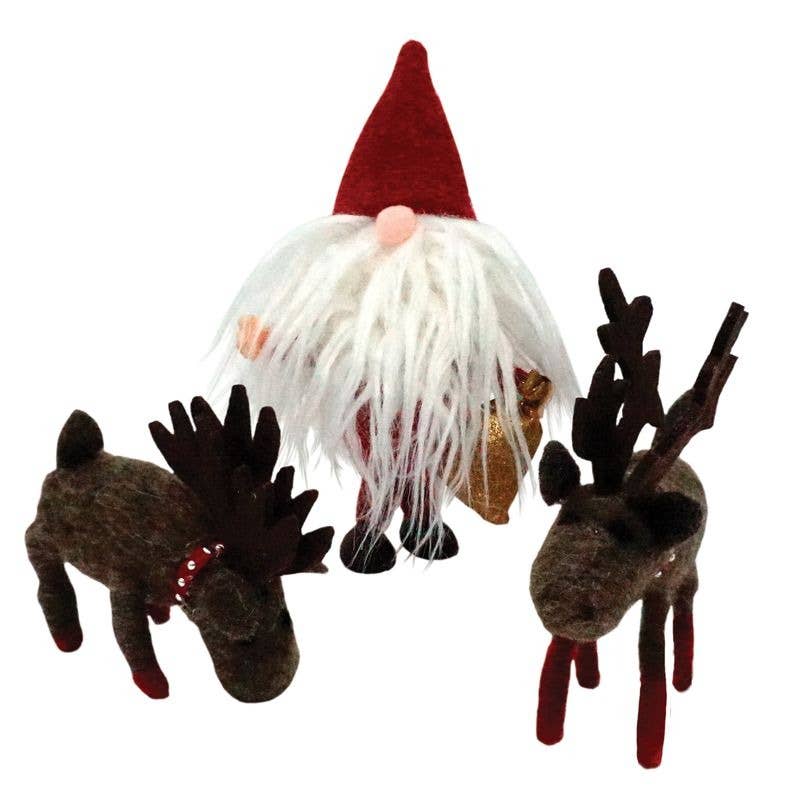 S/3 Felted Santa w/Reindeer