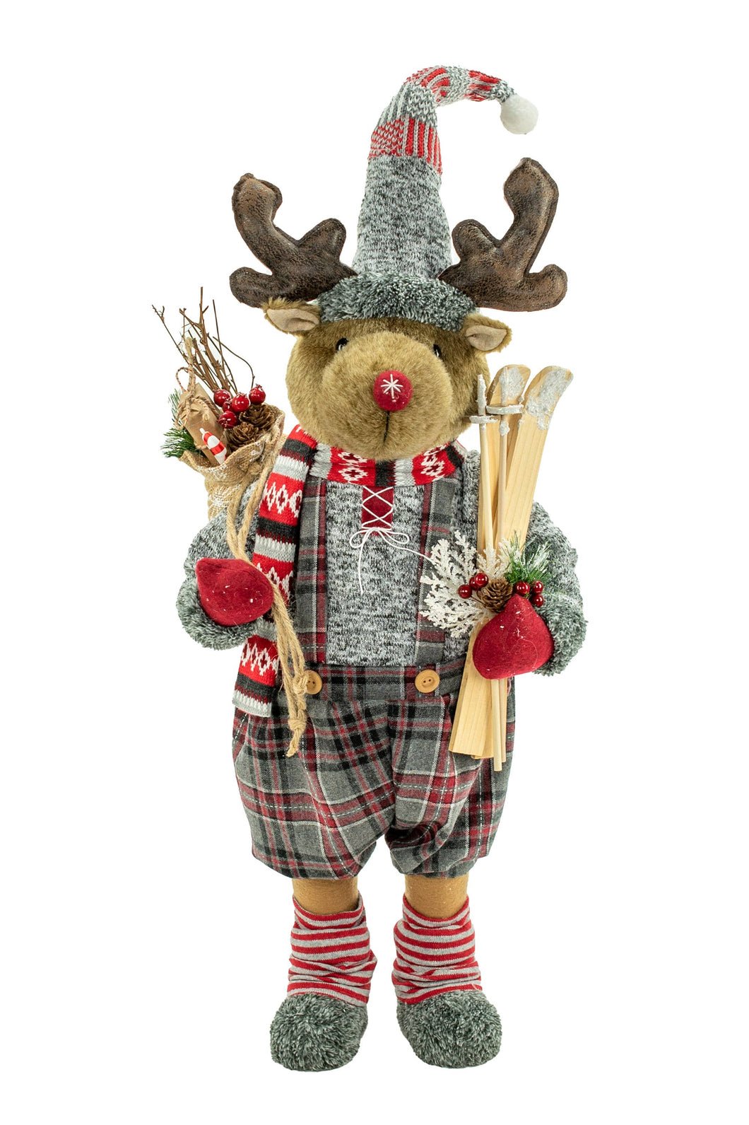 36'' Plaid Fabric Hiking Christmas Reindeer