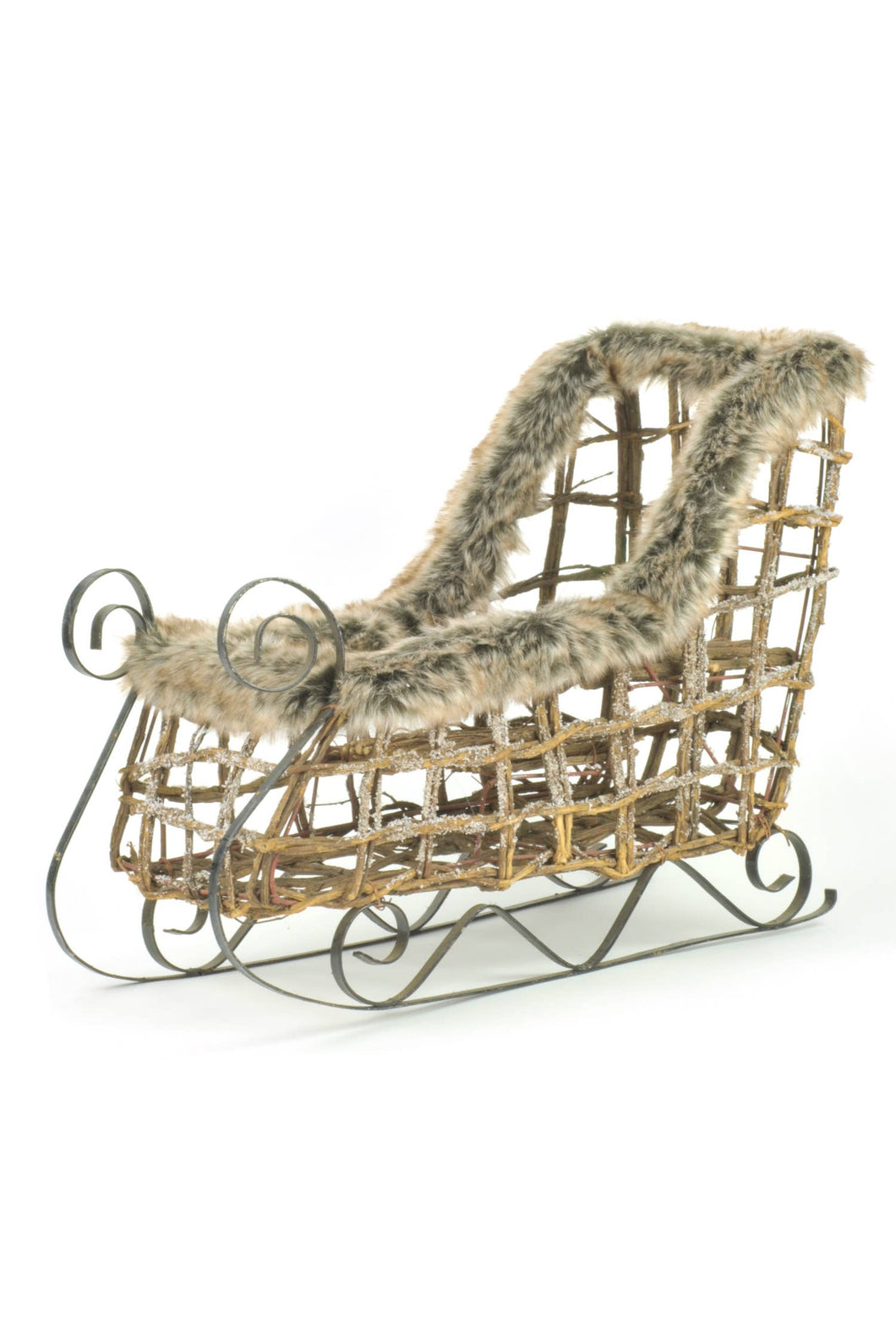 20'' Brown Rattan Woven Sled With Fur