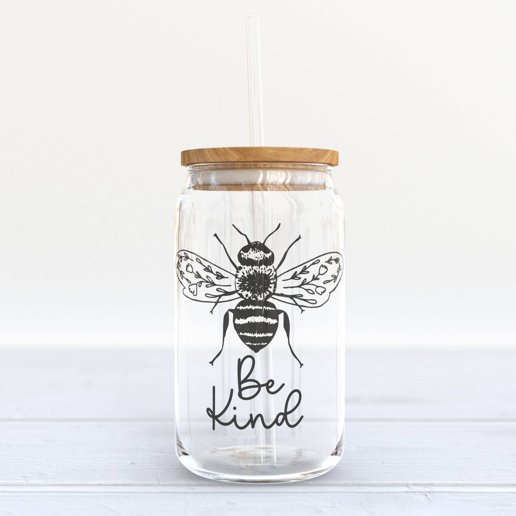 Be Kind Bee Clear Glass Can Tumbler