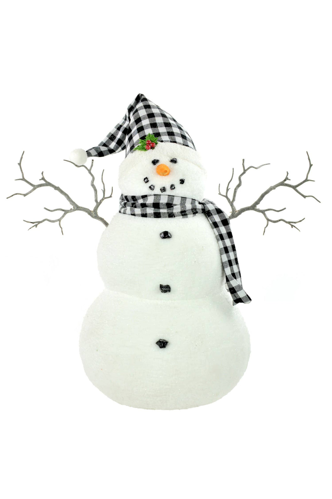 24'' Black/White Plaid Fabric Traditional Snowman