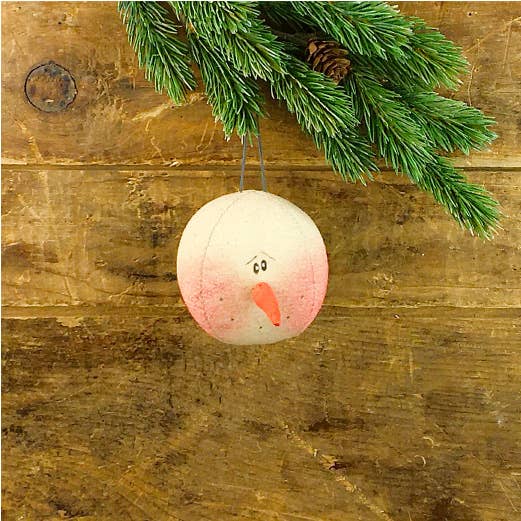 Small Tea-Dyed Snowman Head Ornament