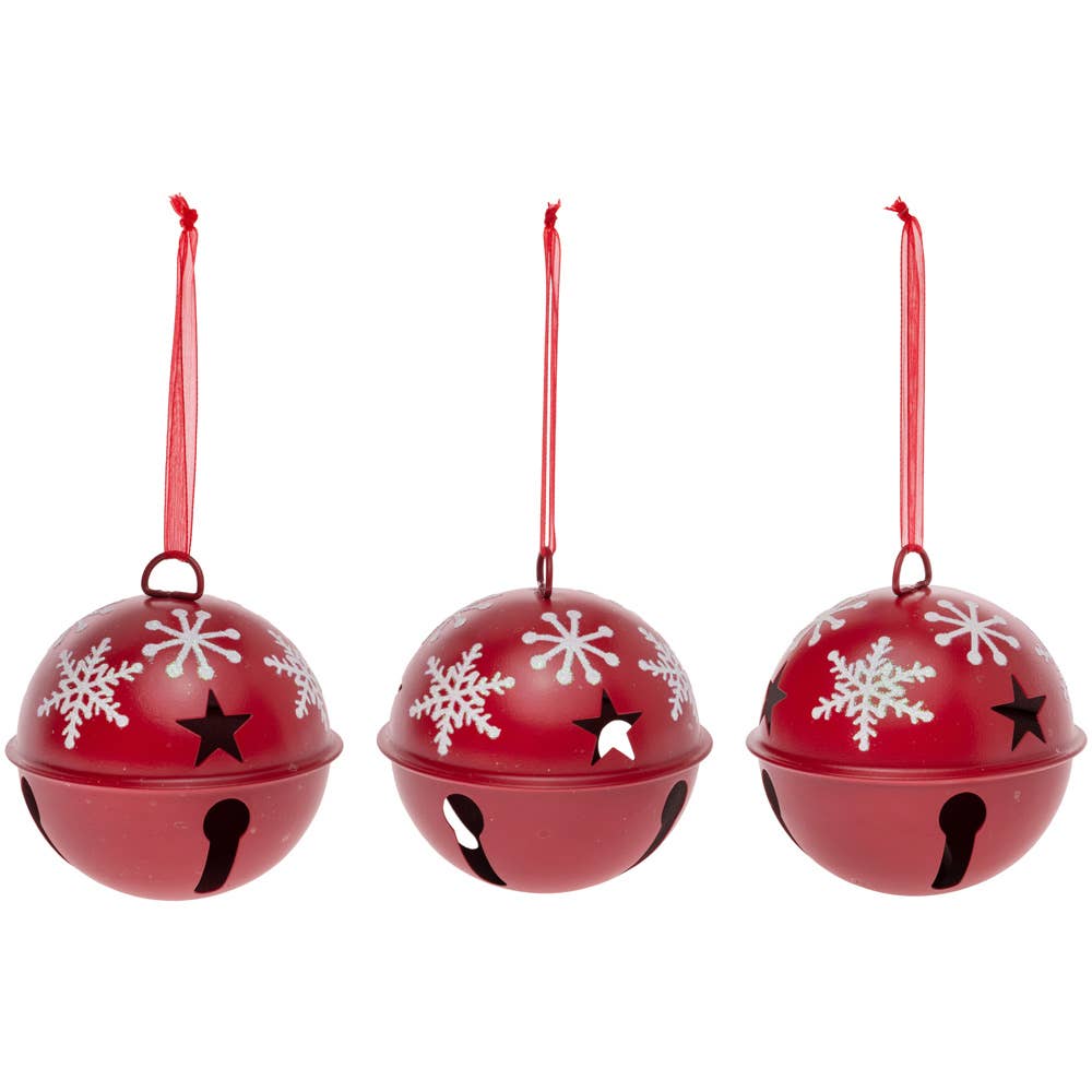 Lg Red & White Christmas Bell Ornt S/3 Bells Decorative
