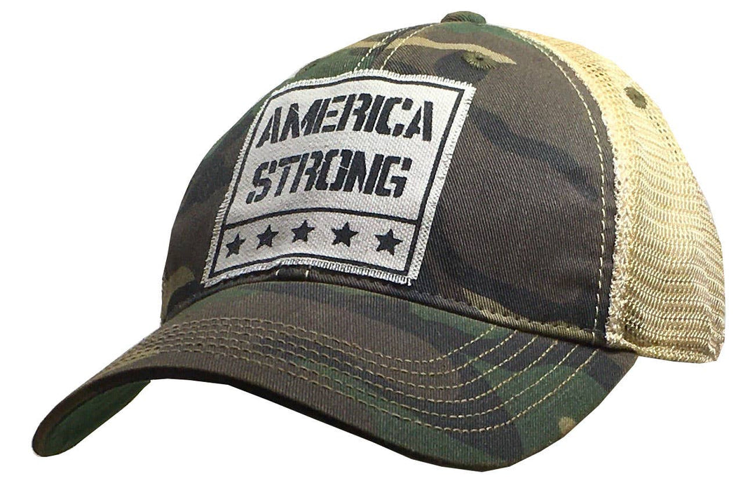 America Strong Distressed Trucker Hat Baseball Cap