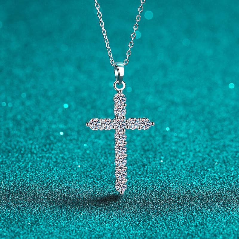 Moissanite Cross Pendant Necklace in 925 Sterling Silver: 0.36 ct