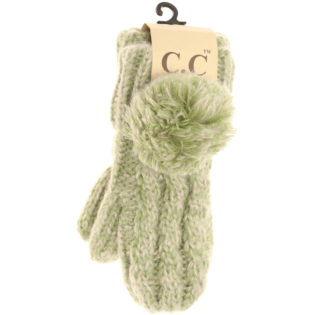 Kids CC Multi-Tone Double Pom Fuzzy Lined Mittens